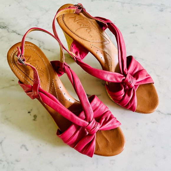 Nya Wind pink soft twisted leather sling back cork heels size 7N - Picture 3 of 10